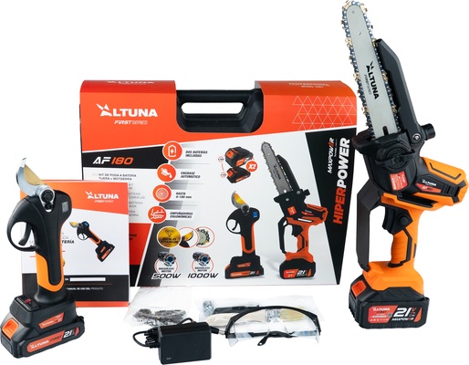 Altuna Kit de Poda a Bater�a de Titanio - Motosierra a Bater�a AF180 + Tijeras de Podar El�ctrica AF37 + P�rtiga Telesc�pica AFPER2